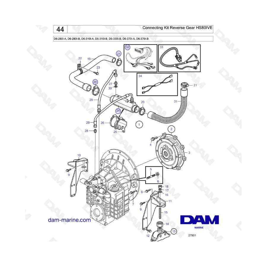 Volvo Penta D6-280 / D6-310 - Kit de conexión marcha atrás HS80IVE