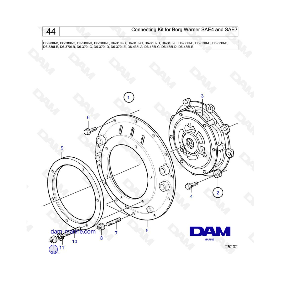 Volvo Penta D6-280 / D6-310 / D6-330 / D6-370 / D6-435 - Connecting kit for borg warner SAE4 & SAE7