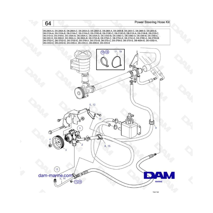 Volvo Penta D6 - Kit de mangueras de dirección asistida