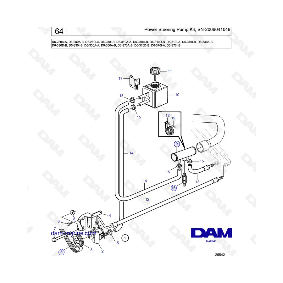 Kit de bomba de dirección asistida para Volvo Penta D6-280 / D6-310 / D6-330 / D6-350 / D6-370