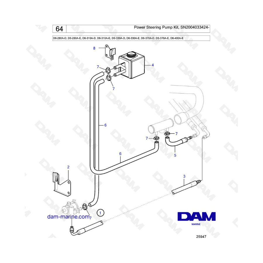 Volvo Penta D6-280 / D6-310 / D6-330 / D6-370 - Kit de bomba de dirección asistida SN2004033424-