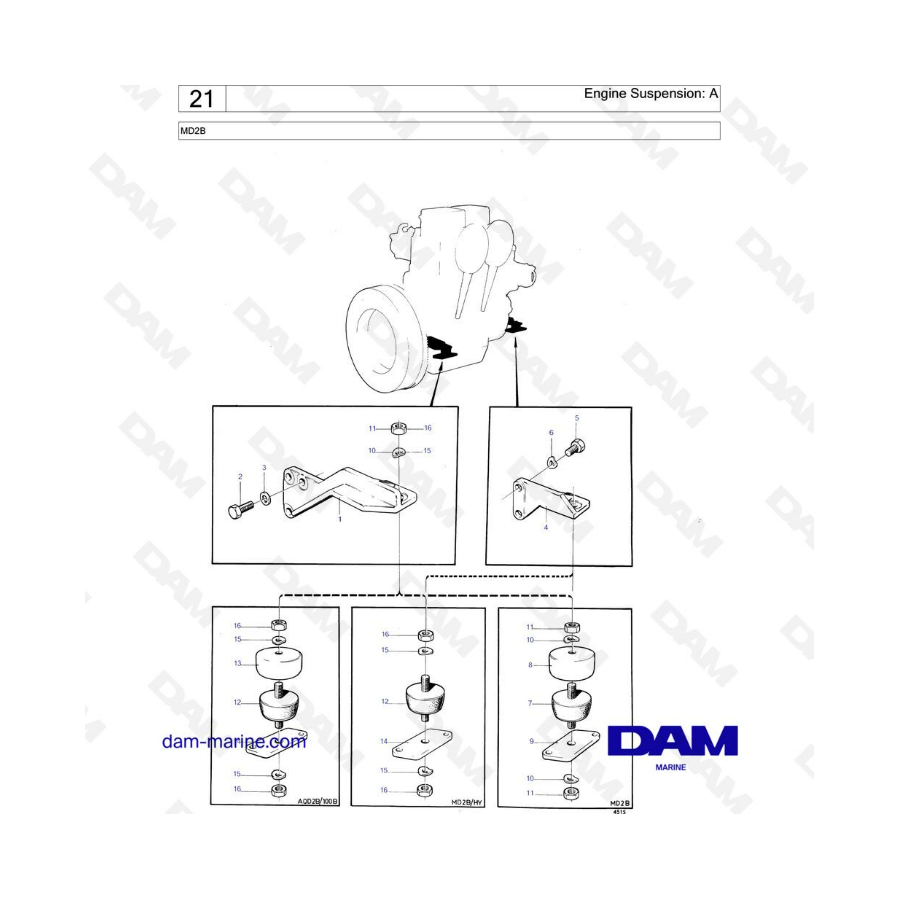 Volvo Penta MD2B - Engine suspension: A 