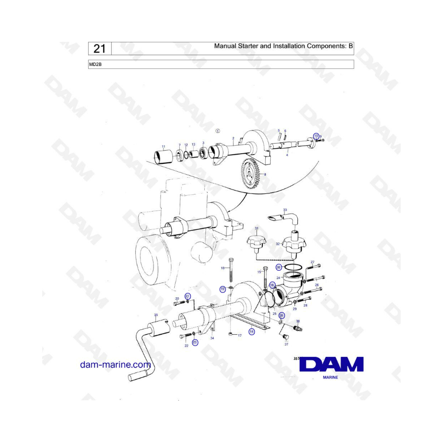 Volvo Penta MD2B - Manual starter & installation components