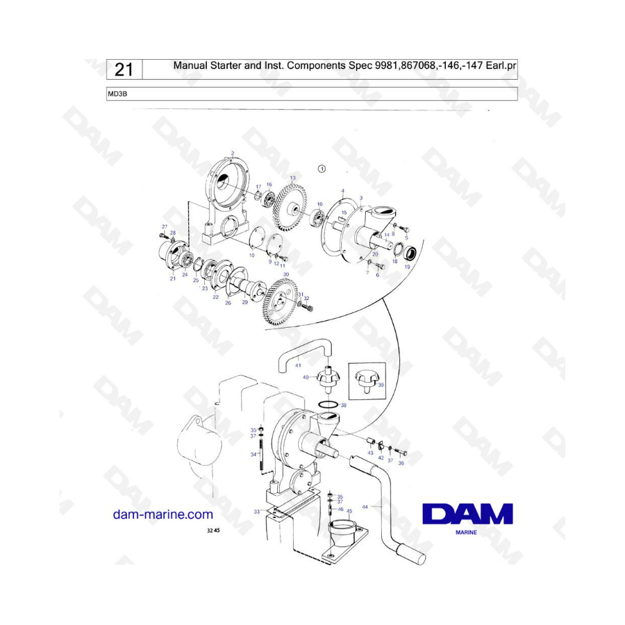 Volvo Penta MD3B - Arranque manual e inst. componentes 