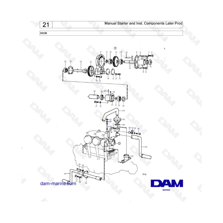 Volvo Penta MD3B - Manual starter & inst. components later prod