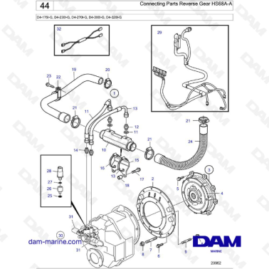Volvo Penta D4-175I-G / D4-230I-G / D4-270I-G / D4-300I-G / D4-320I-G / D4-150A-G / D4-230A-G / D4-270A-G - Connecting Parts