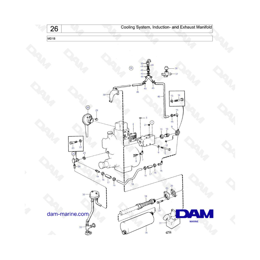 Volvo Penta MD1B - Cooling system, induction & exhaust manifold Volvo Penta MD1B - Cooling system, induction & exhaust manifold