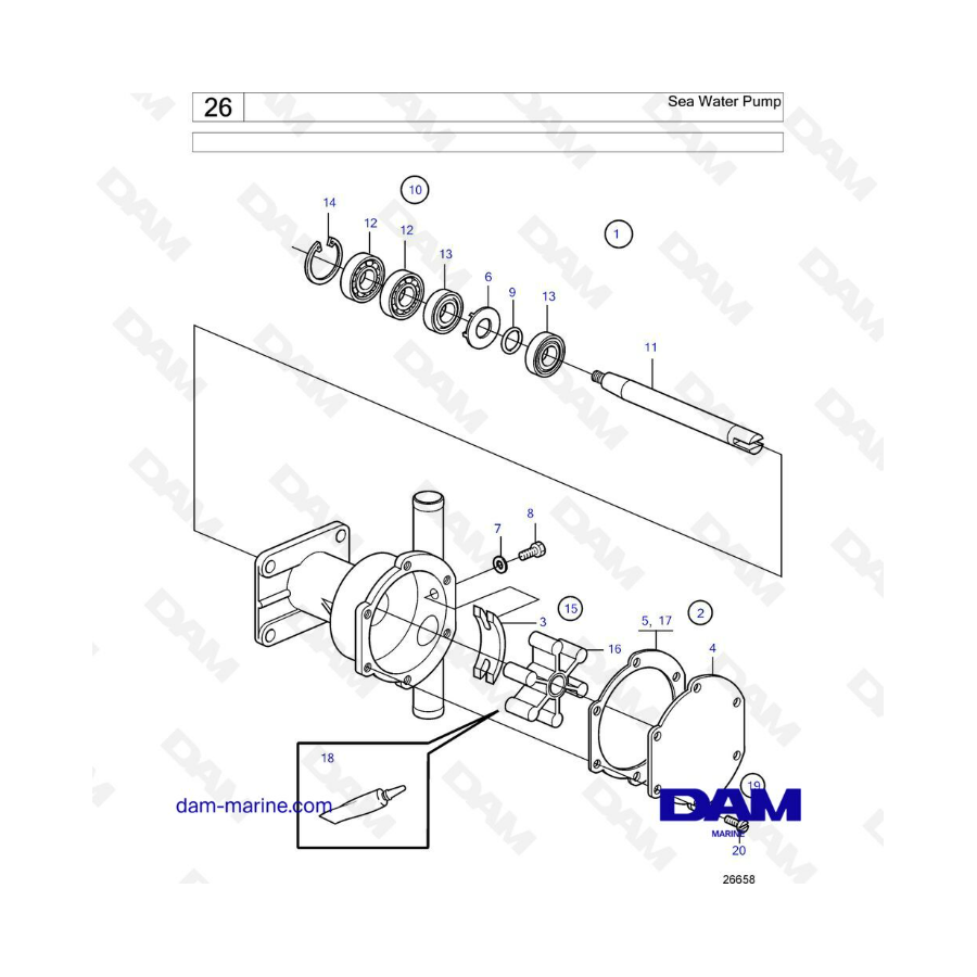 Volvo Penta MD1B / MD2B / MD3B - Bomba de agua de mar 
