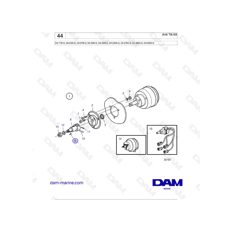 Volvo Penta D4-175I-G / D4-230I-G / D4-270I-G / D4-300I-G / D4-320I-G / D4-150A-G / D4-230A-G / D4-270A-G - Kit antiinclinación