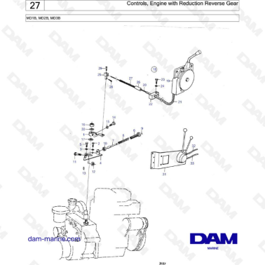 Volvo Penta MD1B / MD2B / MD3B - Controls, Engine with Reduction reverse Gear