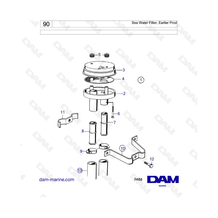 Volvo Penta MD1B / MD2B / MD3B - Sea water filter, earlier prod