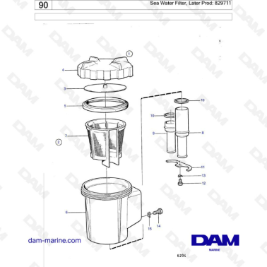 Volvo Penta MD1B / MD2B / MD3B - Sea Water Filter, Later Prod: 829711