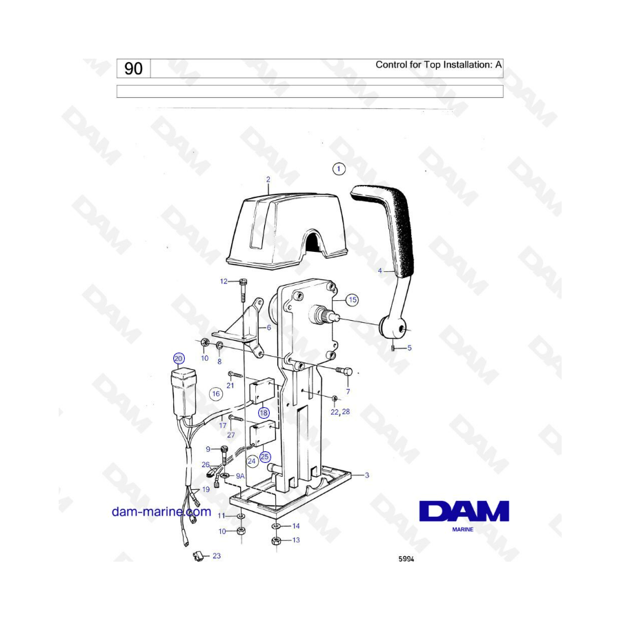 Volvo Penta MD1B / MD2B / MD3B - Control for top installation: A 