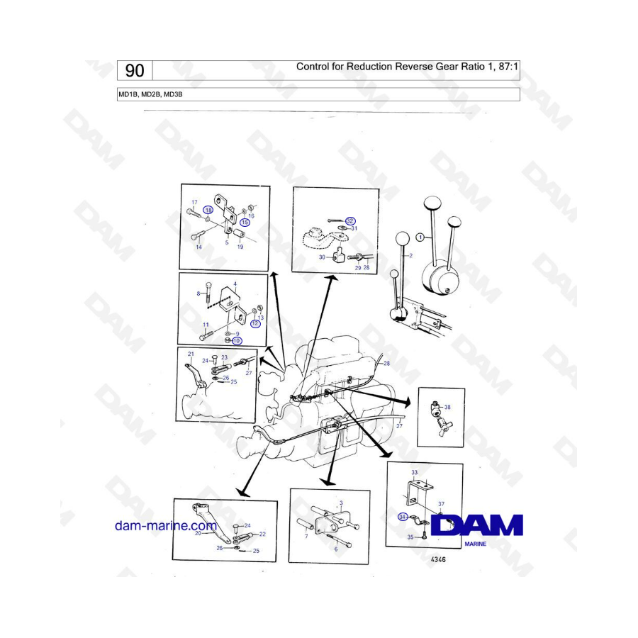 Volvo Penta MD1B / MD2B / MD3B - Control for reduction reverse gear ratio 1.87:1