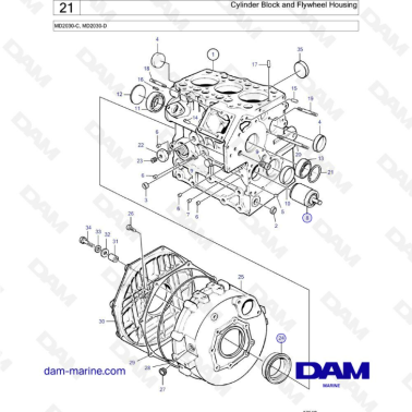 Volvo Penta MD2030-C / MD2030-D - Cylinder block & flywheel housing