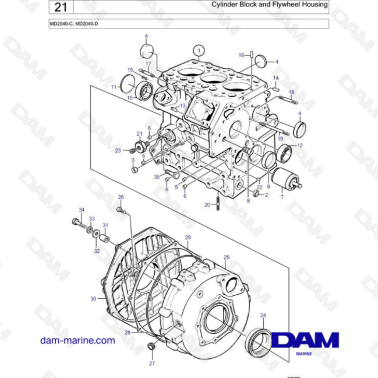 Volvo Penta MD2040-C / MD2040-D - Cylinder block & flywheel housing