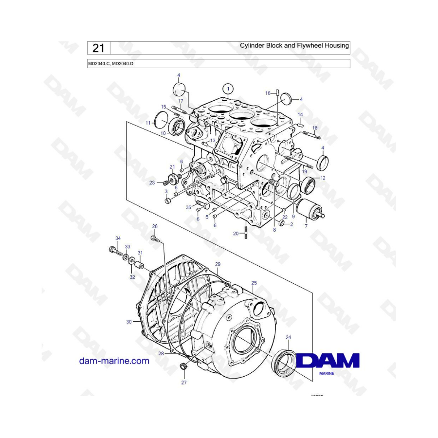 Volvo Penta MD2040-C / MD2040-D - Cylinder block & flywheel housing