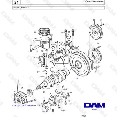Volvo Penta MD2020-C / MD2020-D - Crank mechanism