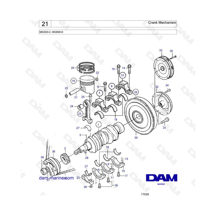Volvo Penta MD2020-C / MD2020-D - Crank mechanism