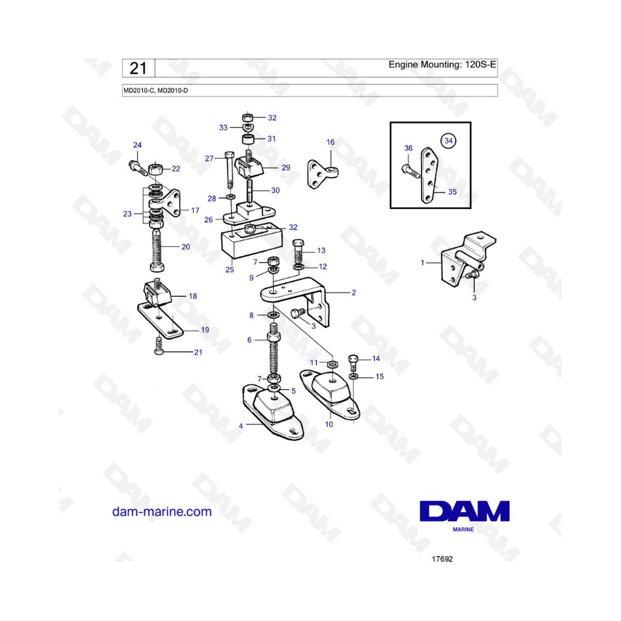 Volvo Penta MD2010-C / MD2010-D - Engine mounting: 120S-E 