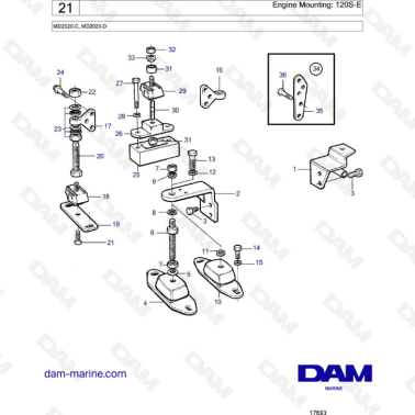 Volvo Penta MD2020-C / MD2020-D - Engine mounting : 120S-E