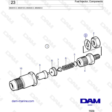 Volvo Penta MD2010-C / MD2010-D / MD2020-C / MD2020-D - Fuel injector components
