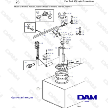 Volvo Penta MD2010-C-D / MD2020-C-D / MD2030-C-D / MD2040-C-D - Fuel Tank 40L, with connections