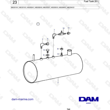 Volvo Penta MD2010C-D / MD2020-C-D / MD2030-C-D / MD2040-C-D - Fuel tank 20 L