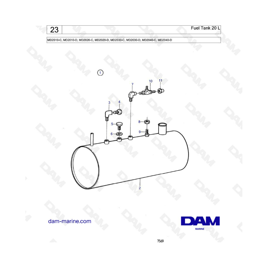 Volvo Penta MD2010C-D / MD2020-C-D / MD2030-C-D / MD2040-C-D - Fuel tank 20 L 