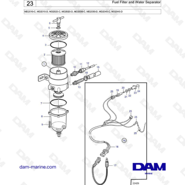 Volvo Penta MD2010-C-D / MD2020-C-D / MD2030-C-D / MD2040-C-D - Fuel filter & water separator