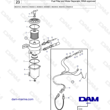 Volvo Penta MD2010-C-D / MD2020-C-D / MD2030-C-D / MD2040-C-D - Fuel filter & water separator, rina
