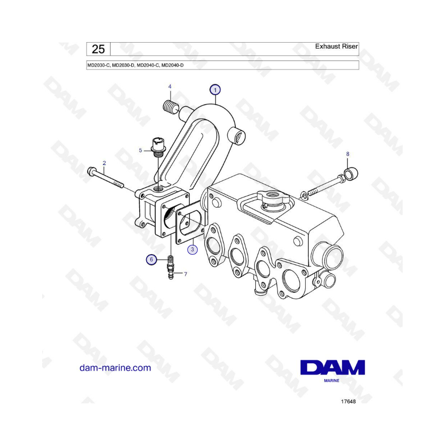 Volvo Penta MD2030-C / MD2030-D / MD2040-C / MD2040-D - Tubo de escape