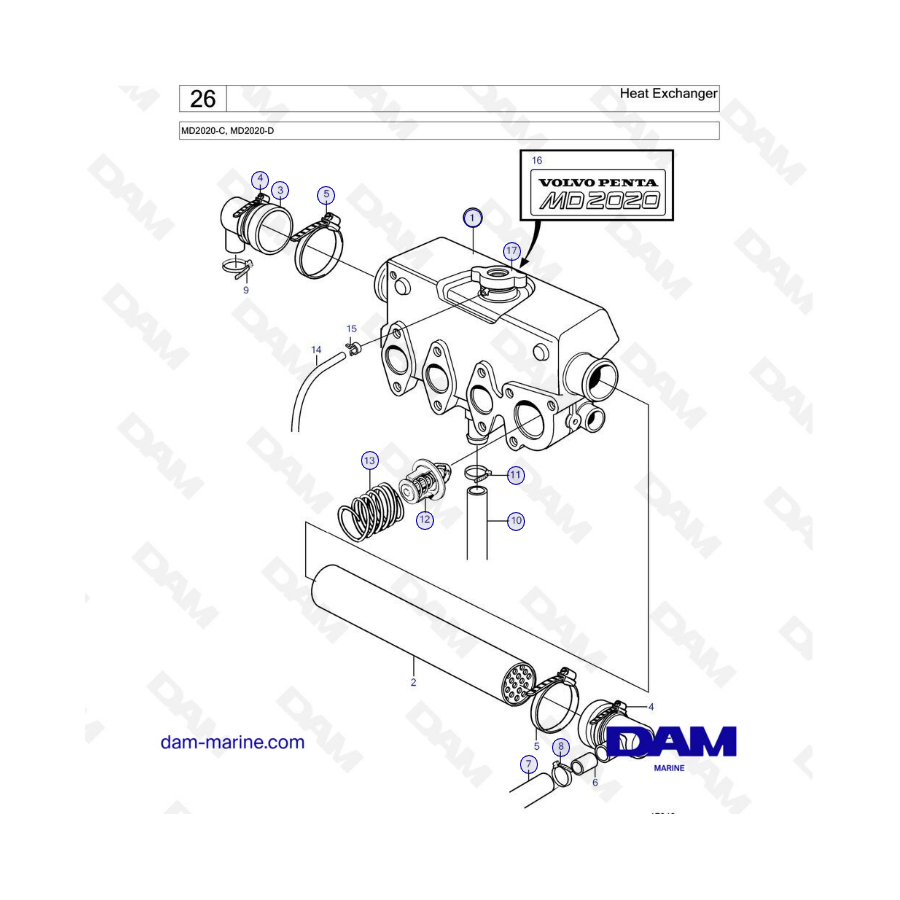 Volvo Penta MD2020-C / MD2020-D - Heat exchanger 
