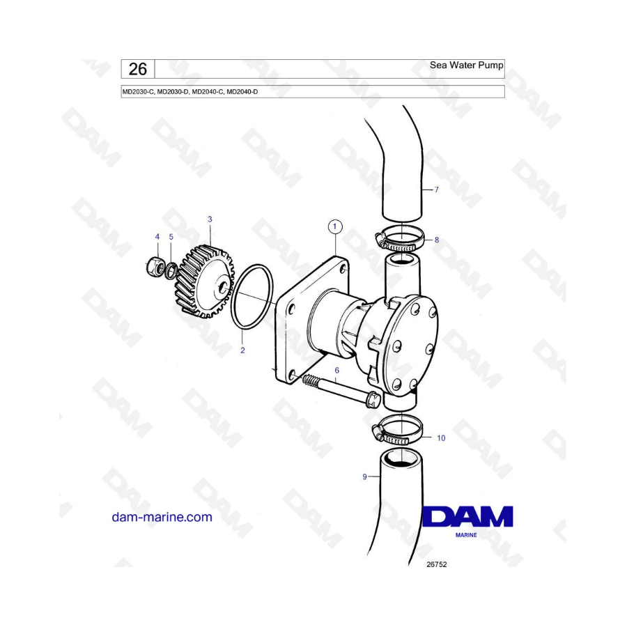 Volvo Penta MD2030-C / MD2030-D / MD2040-C / MD2040-D - Sea water pump