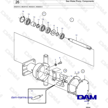 Volvo Penta MD2010-C / MD2010-D / MD2020-C / MD2020-D - Sea water pump components