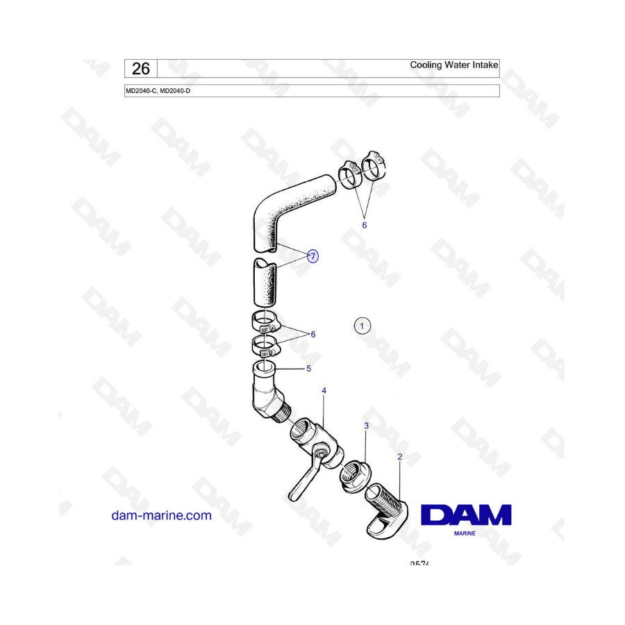 Volvo Penta MD2040-C / MD2040-D - Cooling water intake