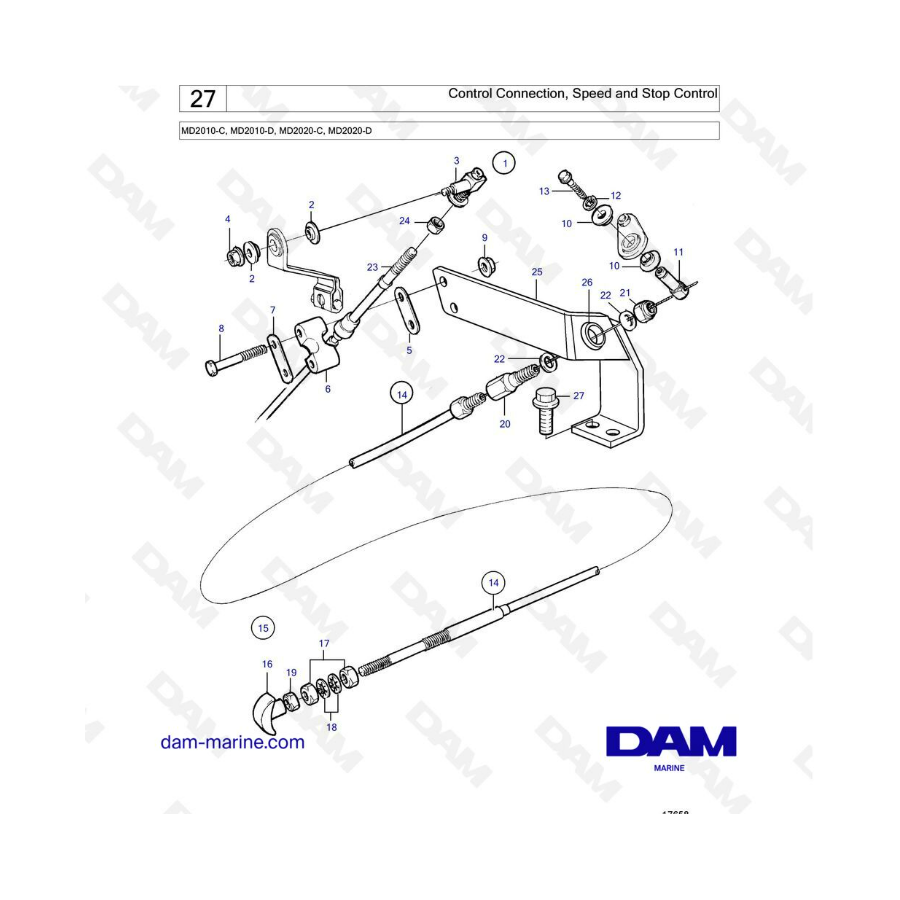 Volvo Penta MD2010-C / MD2010-D / MD2020-C / MD2020-D - Control connection, speed & stop control 