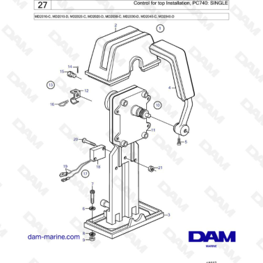 Volvo Penta MD2010-C-D / MD2020-C-D / MD2030-C-D / MD2040-C-D - Control for top installation, PC740 : Single