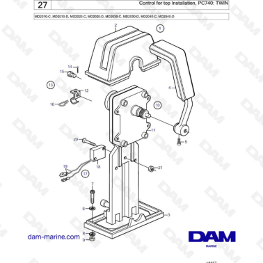 Volvo Penta MD2010-C-D / MD2020-C-D / MD2030-C-D / MD2040-C-D - Control for top installation, PC740 : TWIN