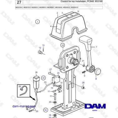 Volvo Penta MD2010-C / MD2010-D / MD2020-C / MD2020-D / MD2030-C-D / MD2040-C-D - Control for top installation, PC840