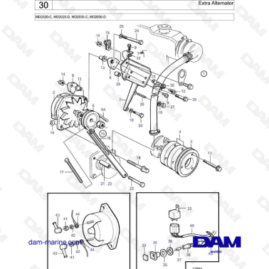 Volvo Penta MD2020-C / MD2020-D / MD2030-C / MD2030-D - Extra Alternator