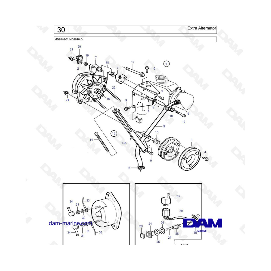 Volvo Penta MD2040-C / MD2040-D - Extra alternator