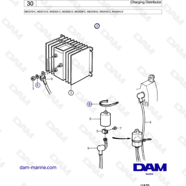 Volvo Penta MD2010-C-D / MD2020-C-D / MD2030-C-D / MD2040-C-D - Charging distributor