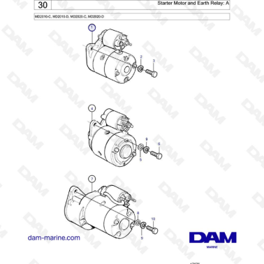 Volvo Penta MD2010-C / MD2010-D / MD2020-C / MD2020-D - Starter motor & earth relay : A