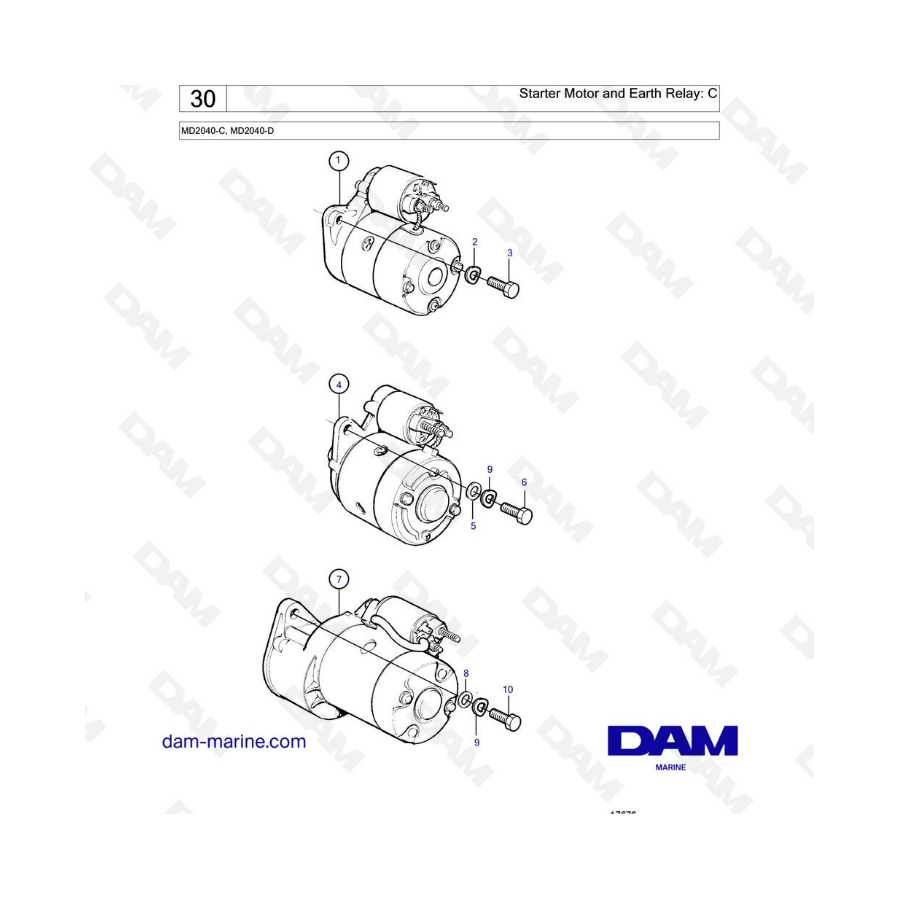 Volvo Penta MD2040-C / MD2040-D - Starter motor & earth relay 