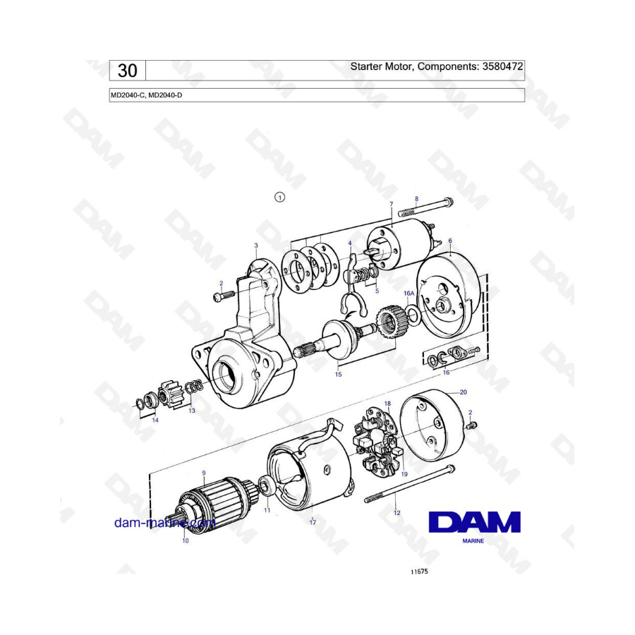 Volvo Penta MD2040-C / MD2040-D - Motor de arranque, Componentes: 3580472