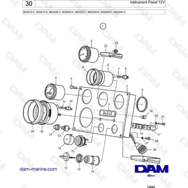 Volvo Penta MD2010-C-D / MD2020-C-D / MD2030-C-D / MD2040-C-D - Instrument panel 12V