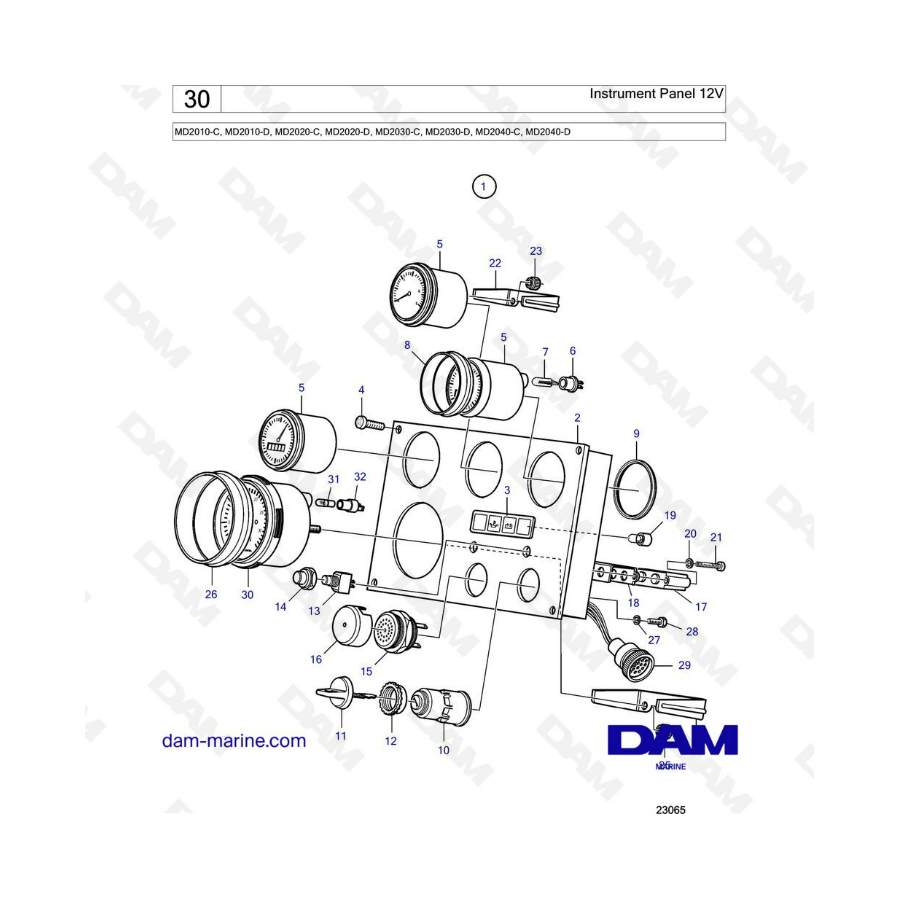 Volvo Penta MD2010-C-D / MD2020-C-D / MD2030-C-D / MD2040-C-D - Instrument panel 12V 