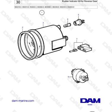 Volvo Penta MD2010-C-D / MD2020-C-D / MD2030-C-D / MD2040-C-D - Rudder indicator kit for reverse gear
