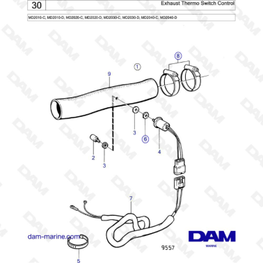 Volvo Penta MD2010-C-D / MD2020-C-D / MD2030-C-D / MD2040-C-D - Exhaust thermo switch control